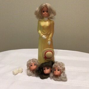Vintage lady lovely locks doll bubble bath bottle empty and 3 heads